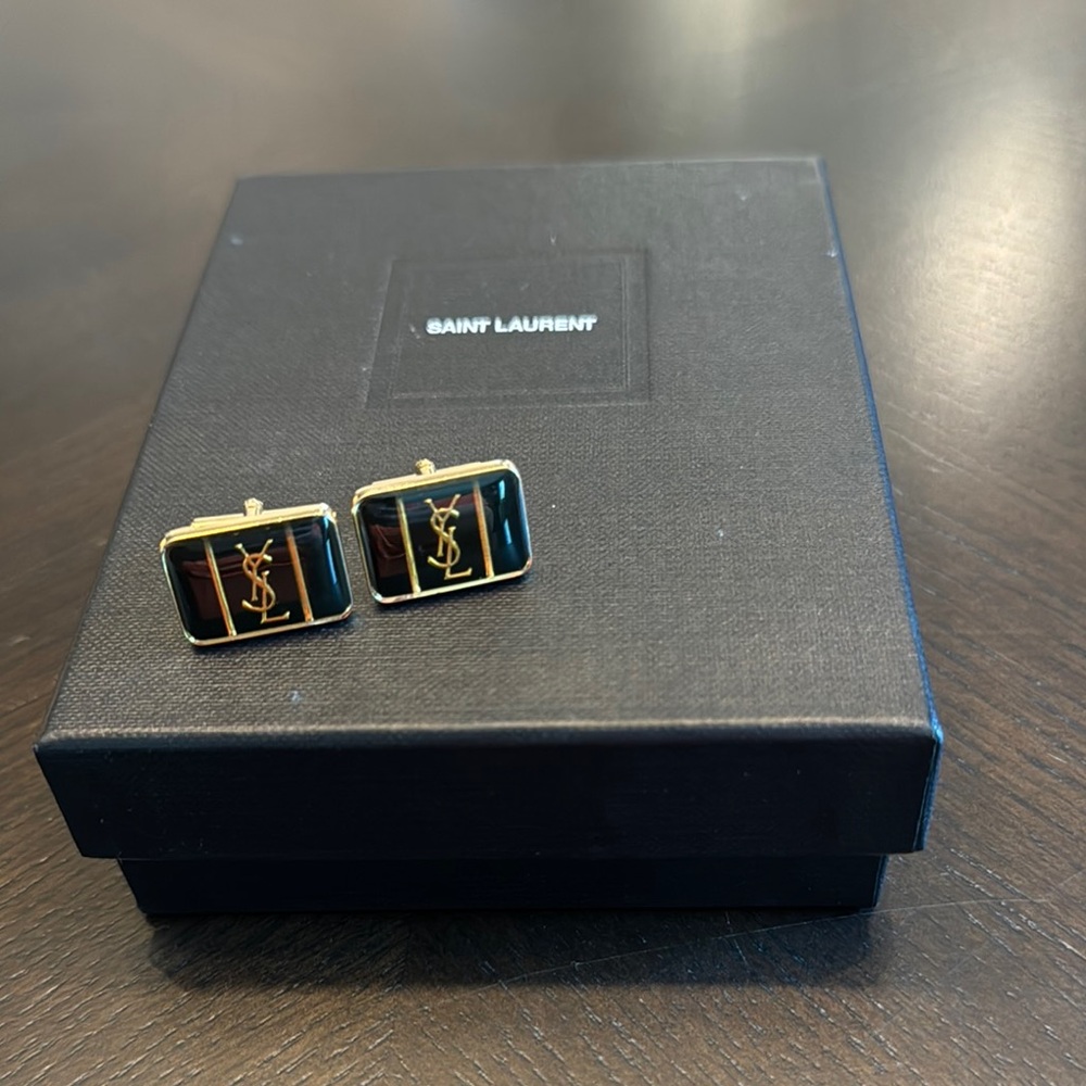 Saint Laurent Black and Gold Cuff Links